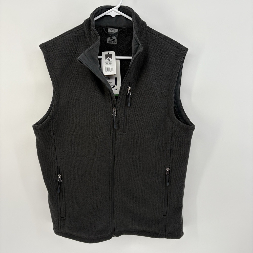 Storm Creek Mens Med Gray Full Zip Knit Sweater  Vest Utilty Golf Tech New‎